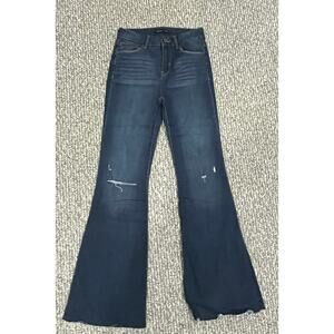 Sincerely Jules High Rise Distressed Flare Jeans Size 1/25 Raw Hem Blue Denim